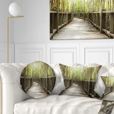 Designart 'Wooden Bridge in Forest' Landscape Photography Throw Pillow