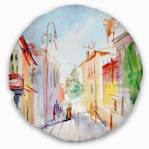 Designart CU7469-12-20 Illustrated Parisian Street Watercolor Cityscape Throw Pillow 12 x 20