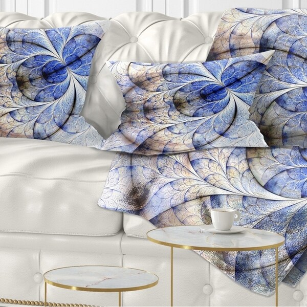 Designart 'Symmetrical Gold Blue Fractal Flower' Floral Throw Pillow