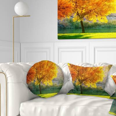 Designart 'Beautiful Autumn Season in Forest' Landscape Printed Throw Pillow