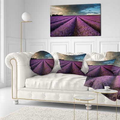 Designart 'Lavender Field and Dramatic Sky' Floral Throw Pillow