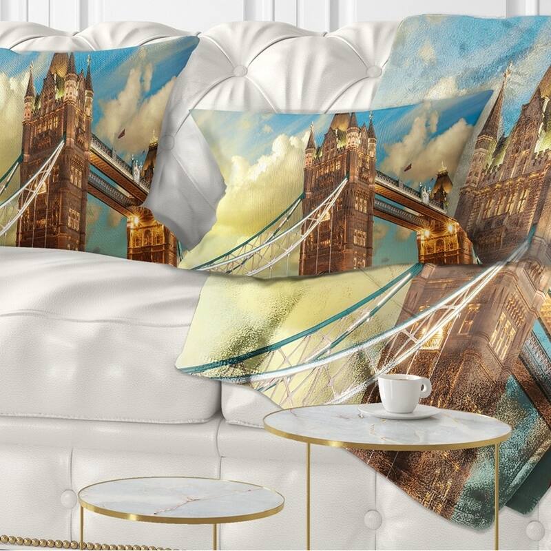 Designart 'Tower Bridge London at Sunset' Cityscape Photo Throw Pillow - Rectangle - 12 in. x 20 in. - Medium