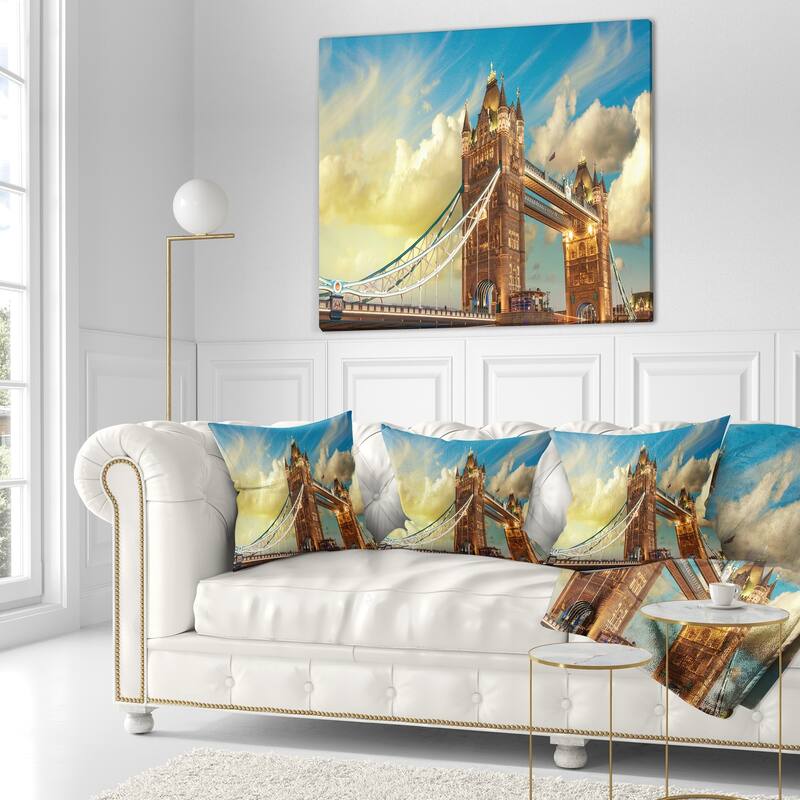 Designart 'Tower Bridge London at Sunset' Cityscape Photo Throw Pillow