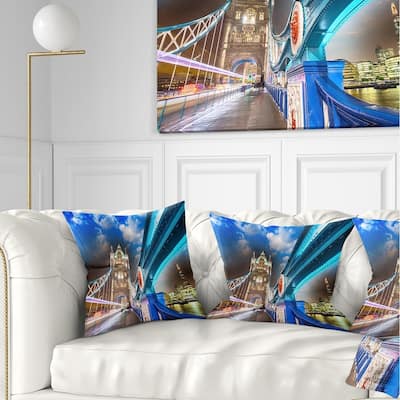 Designart 'Night over Tower Bridge in London' Cityscape Photo Throw Pillow