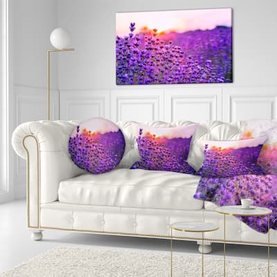 Designart 'Summer Sunset over Lavender Field' Floral Throw Pillow