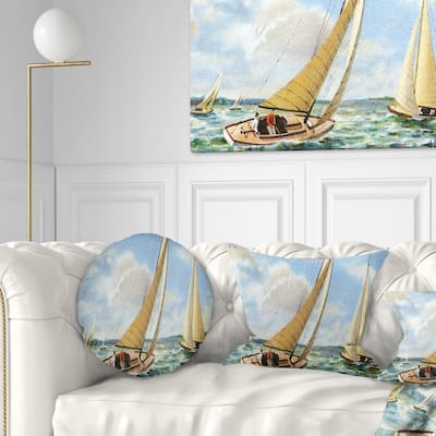 Designart 'Vintage Boats Sailing' Seascape Painting Throw Pillow