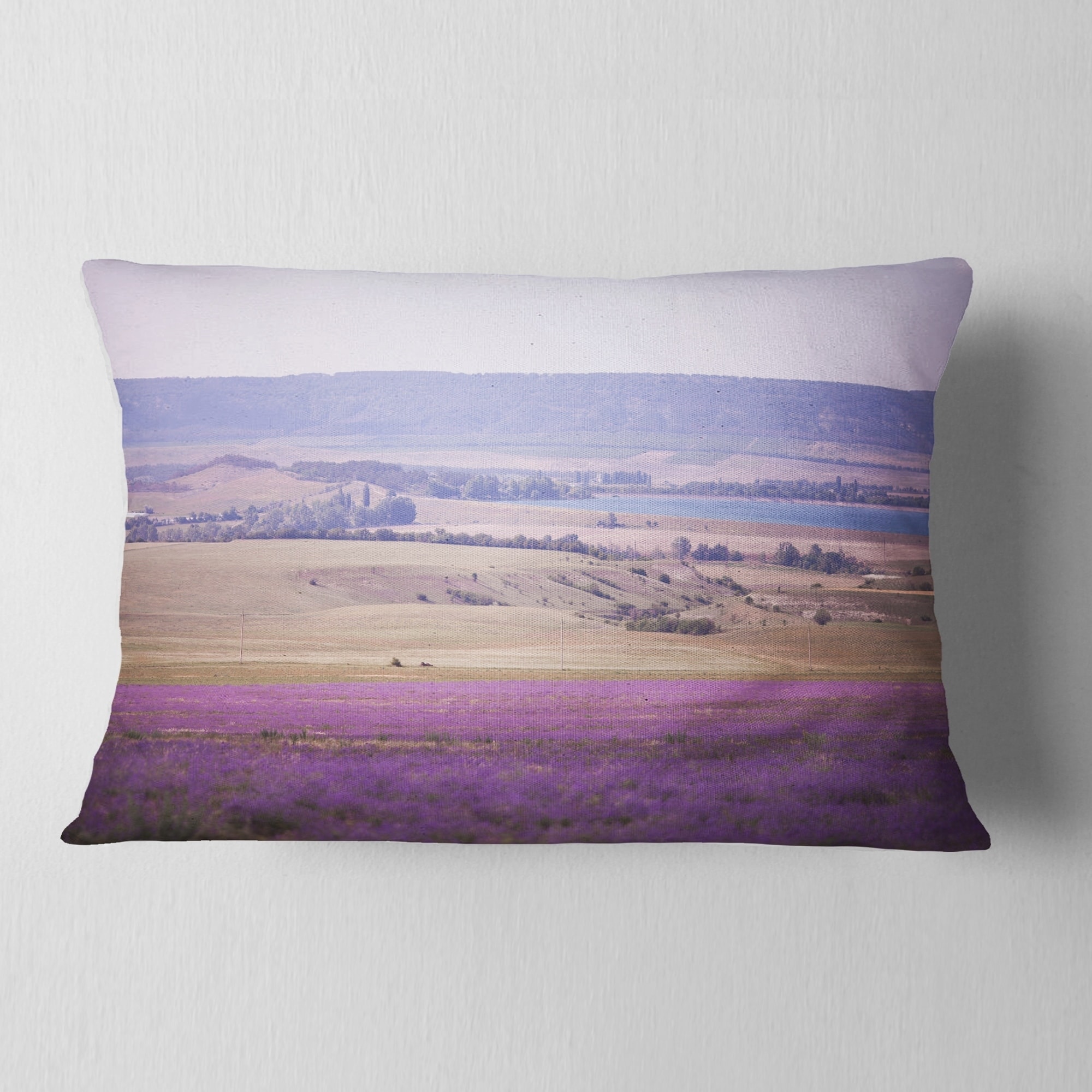 Designart Calm Sunset over Lavender Field Floral Throw Pillow Square 16 in. x 16 in. Small