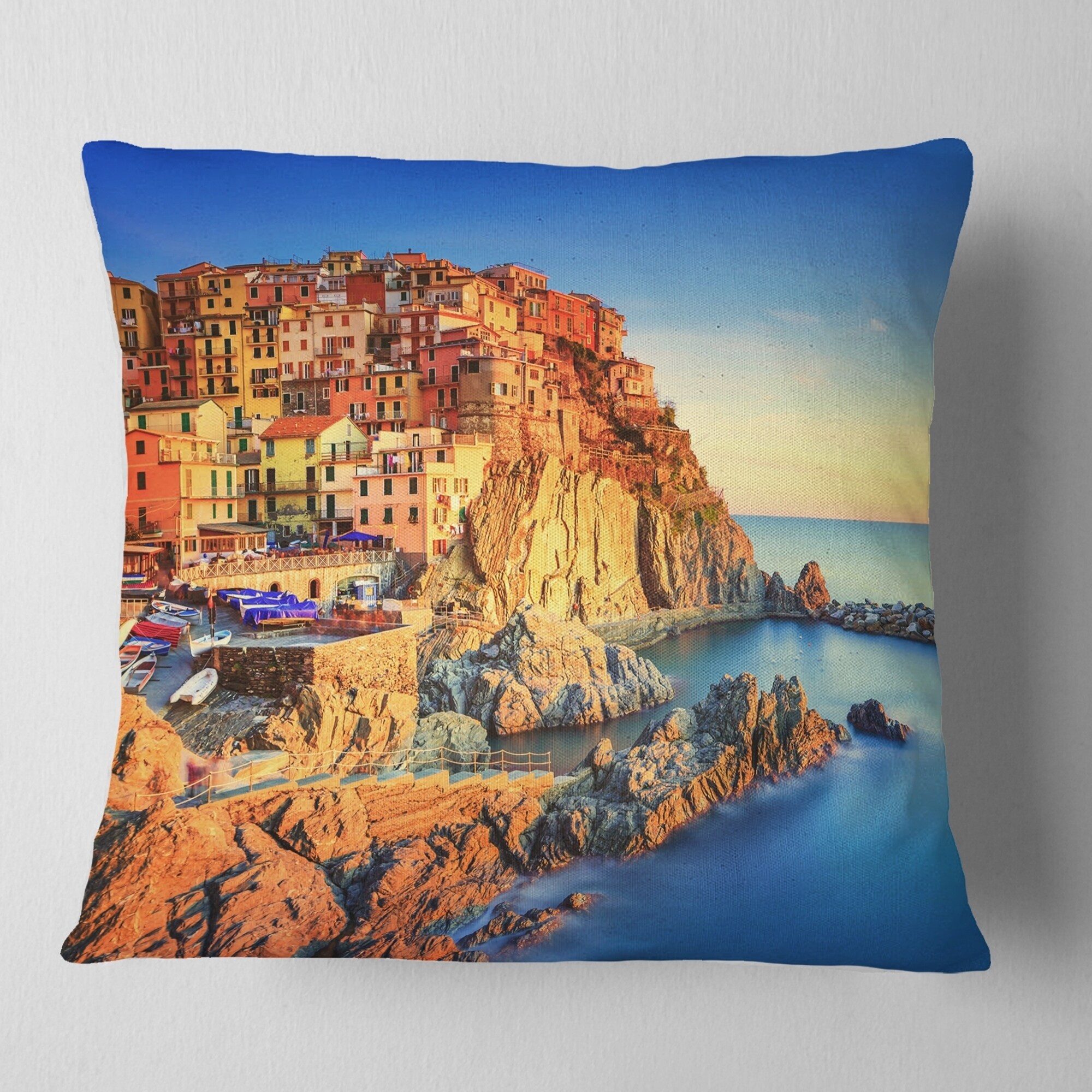 Designart 'Manarola Village View At Sunset' Beach Photo