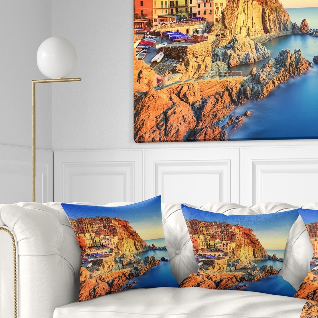 Designart 'Manarola Village View At Sunset' Beach Photo