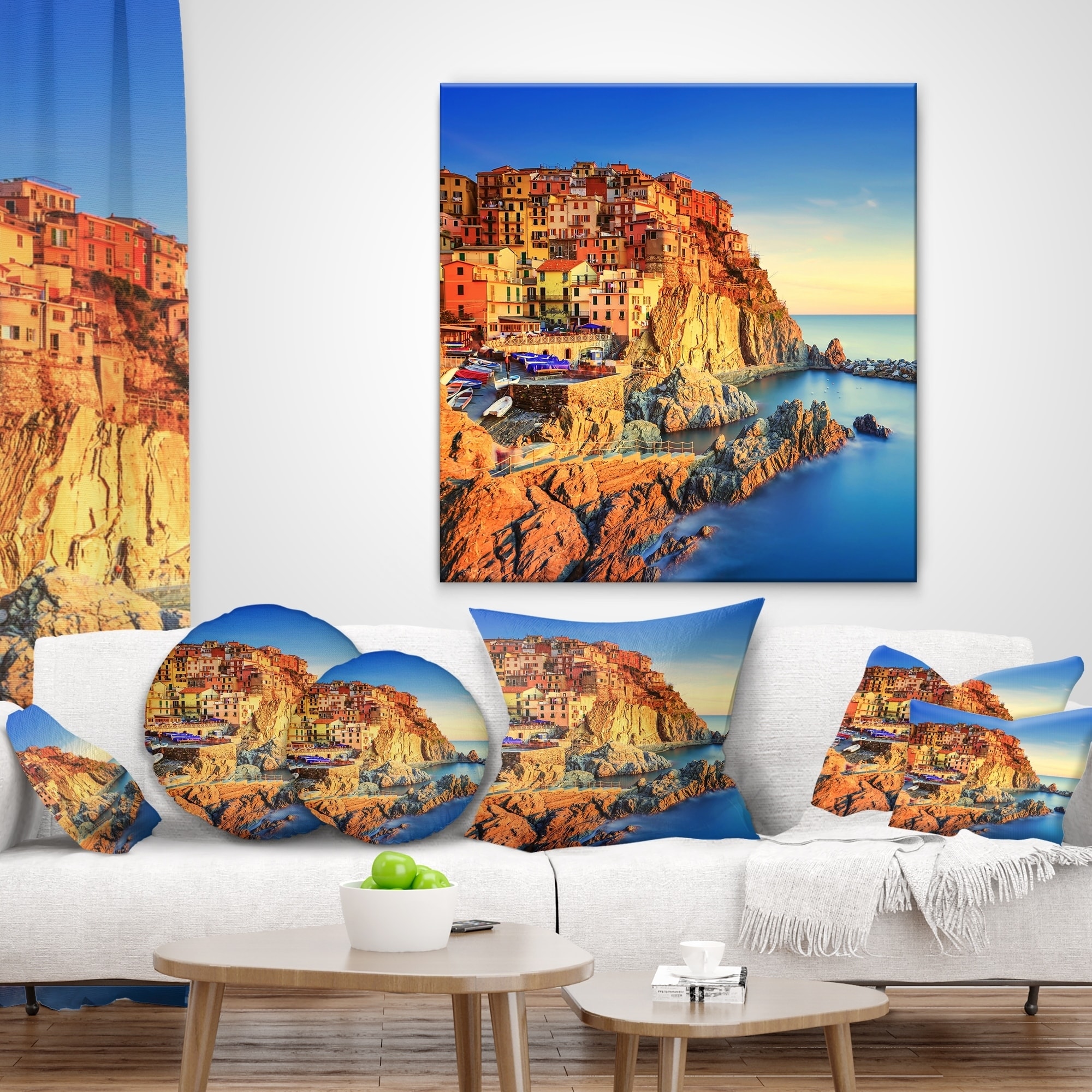 Designart 'Manarola Village View At Sunset' Beach Photo