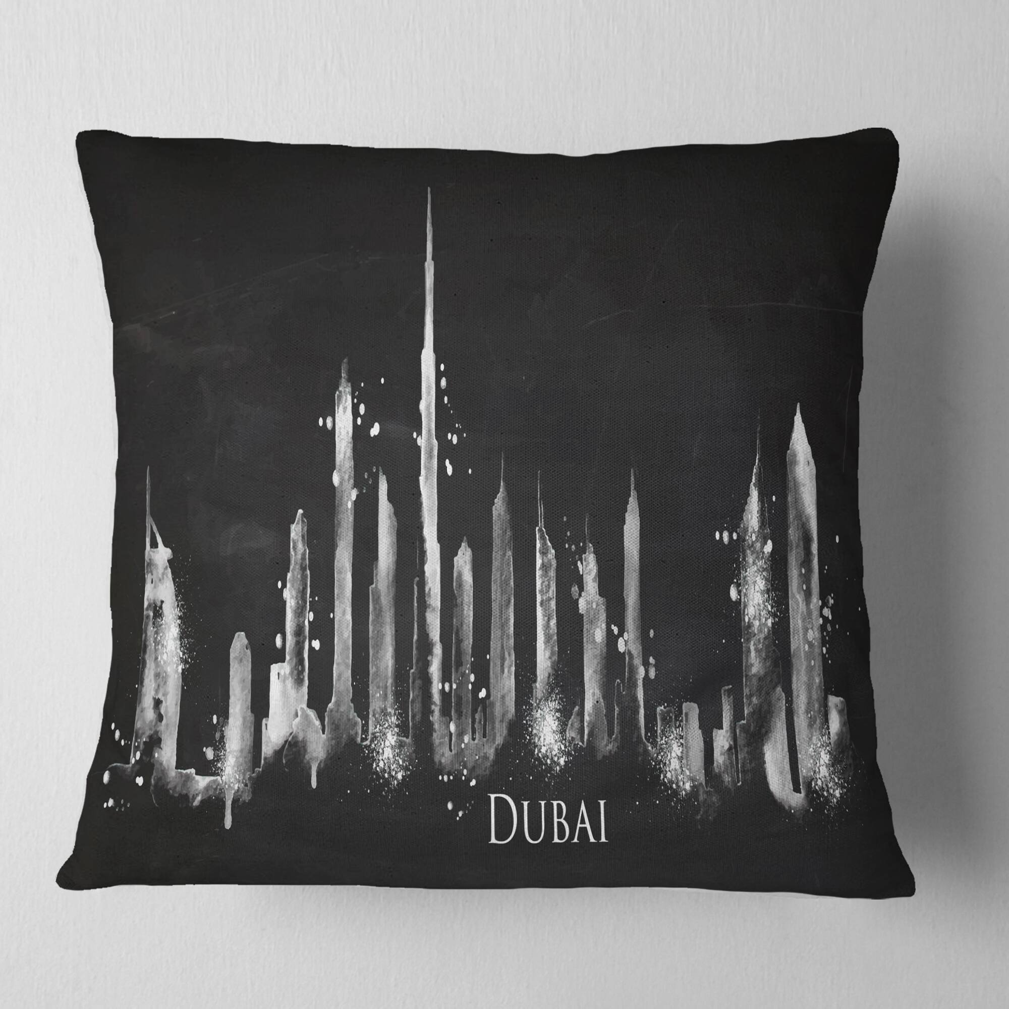 Designart 'Dubai Dark Silhouette' Cityscape Painting Throw Pillow Bed