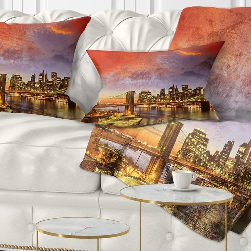 Designart 'Manhattan Skyline at Winter' Cityscape Photo Throw Pillow - Rectangle - 12 in. x 20 in. - Medium