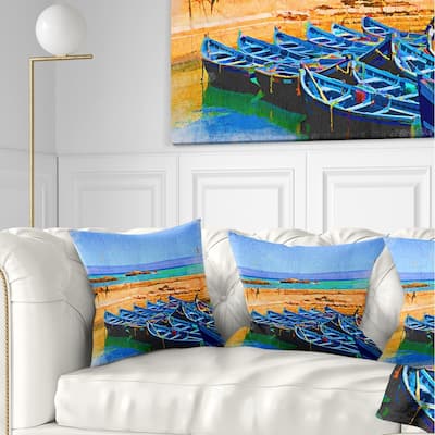 Designart 'Blue Boats in Sea' Seascape Throw Pillow