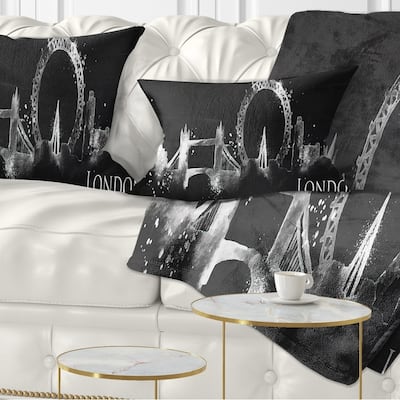 Designart 'London Dark Silhouette' Cityscape Painting Throw Pillow