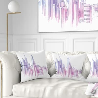 Designart 'Purple City Skyline' Cityscape Painting Throw Pillow