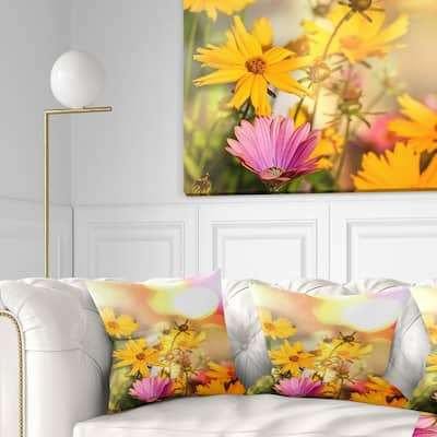 Designart 'Blooming Yellow and Pink Flowers' Floral Throw Pillow