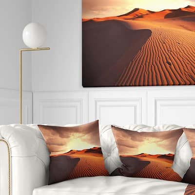 Designart 'Brown Desert Dunes At Sunrise' African Landscape Printed Throw Pillow