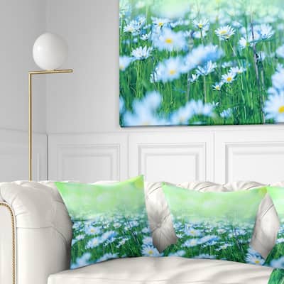 Designart 'Chamomile Flowers on Green Background' Flower Throw Pillow