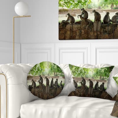 Designart 'Troop of Monkeys in Sri Lanka' African Landscape Printed Throw Pillow
