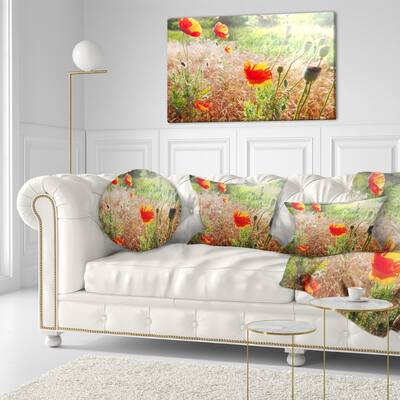 Designart 'Beautiful Morning View of Poppies' Floral Throw Pillow
