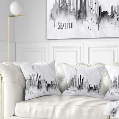 Designart 'Seattle Black Silhouette' Cityscape Painting Throw Pillow