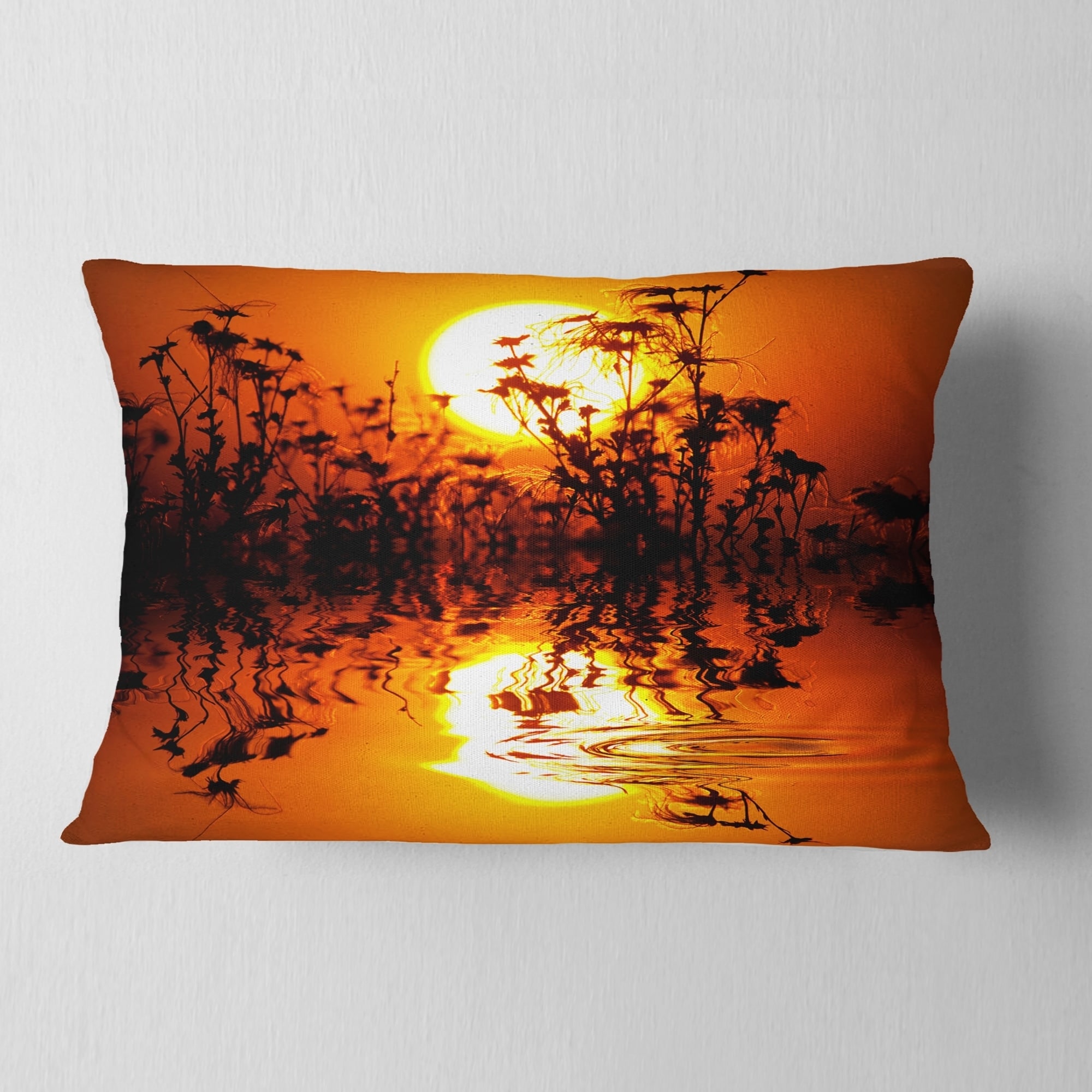 Designart 'Flowers Silhouette View At Sunset' Landscape