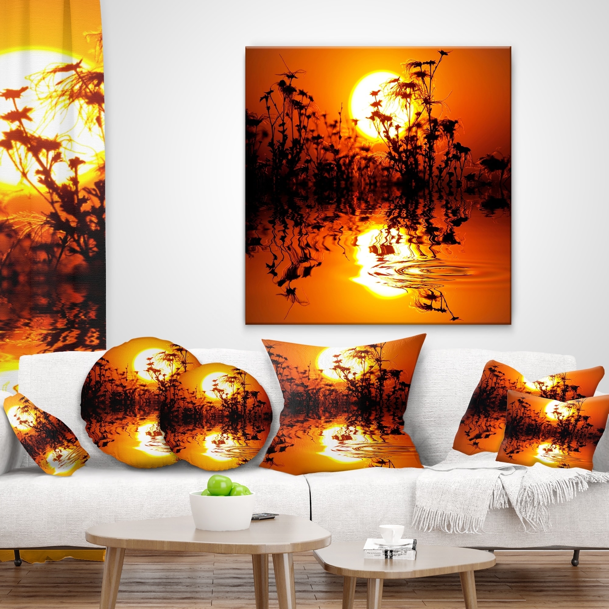 Designart 'Flowers Silhouette View At Sunset' Landscape