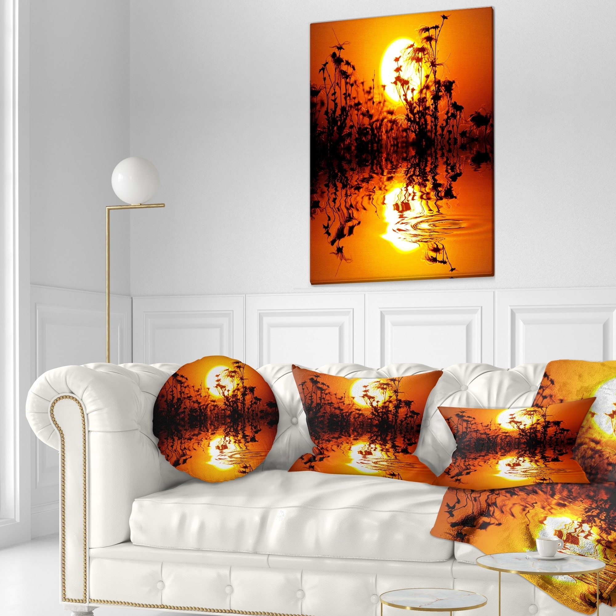 Designart 'Flowers Silhouette View At Sunset' Landscape