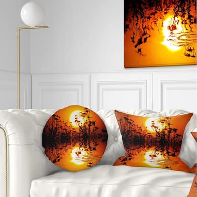 Designart 'Flowers Silhouette View At Sunset' Landscape Printed Throw Pillow