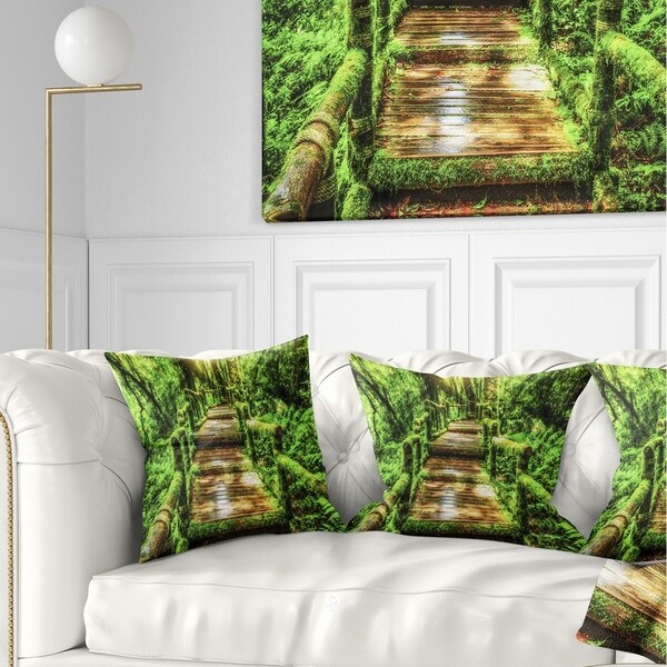 Designart 'Moss around Wooden Walkway in Rain' Photography Throw Pillow