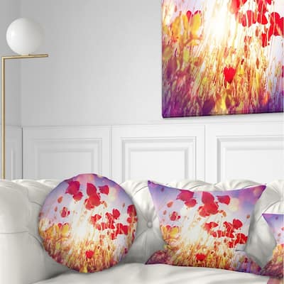 Designart 'Poppy Flowers on Blue Background' Flower Throw Pillow
