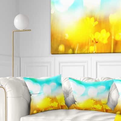 Designart 'Yellow Flowers on Blue Background' Flower Throw Pillow