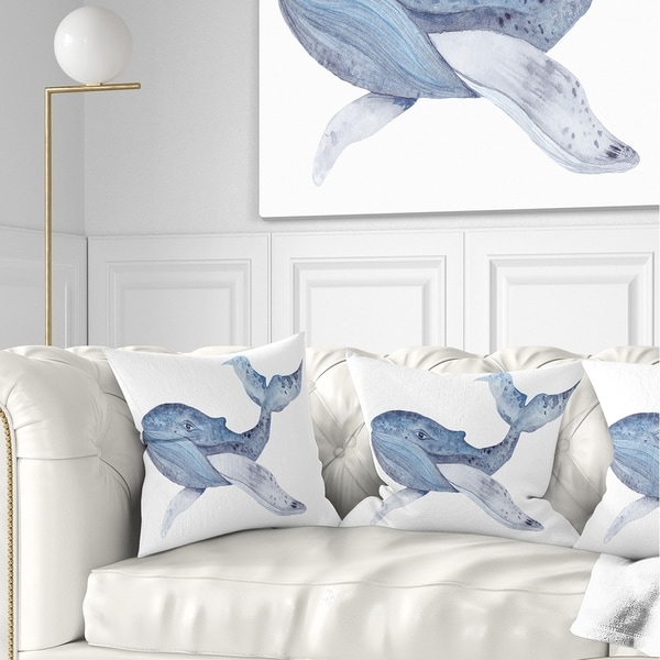 Designart 'Large Watercolor Whale' Animal Throw Pillow