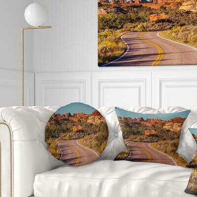 Designart 'Road in Rocky American Prairie' Landscape Printed Throw Pillow