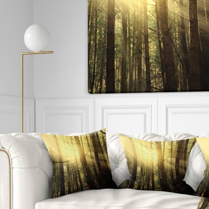 Designart 'Dense Green Sunny Forest' Landscape Printed Throw Pillow - Square - 26 in. x 26 in. - Large