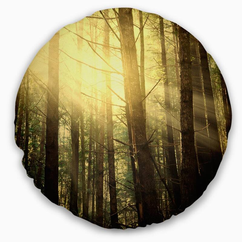 Designart 'Dense Green Sunny Forest' Landscape Printed Throw Pillow