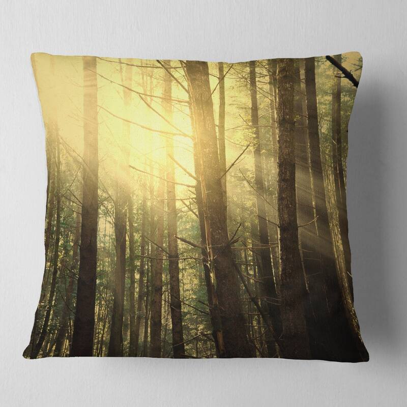 Designart 'Dense Green Sunny Forest' Landscape Printed Throw Pillow
