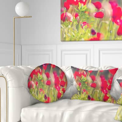 Designart 'Red Poppies on Green Background' Flower Throw Pillow