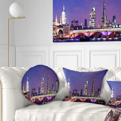 Designart 'London Night Panorama' Cityscape Photo Throw Pillow