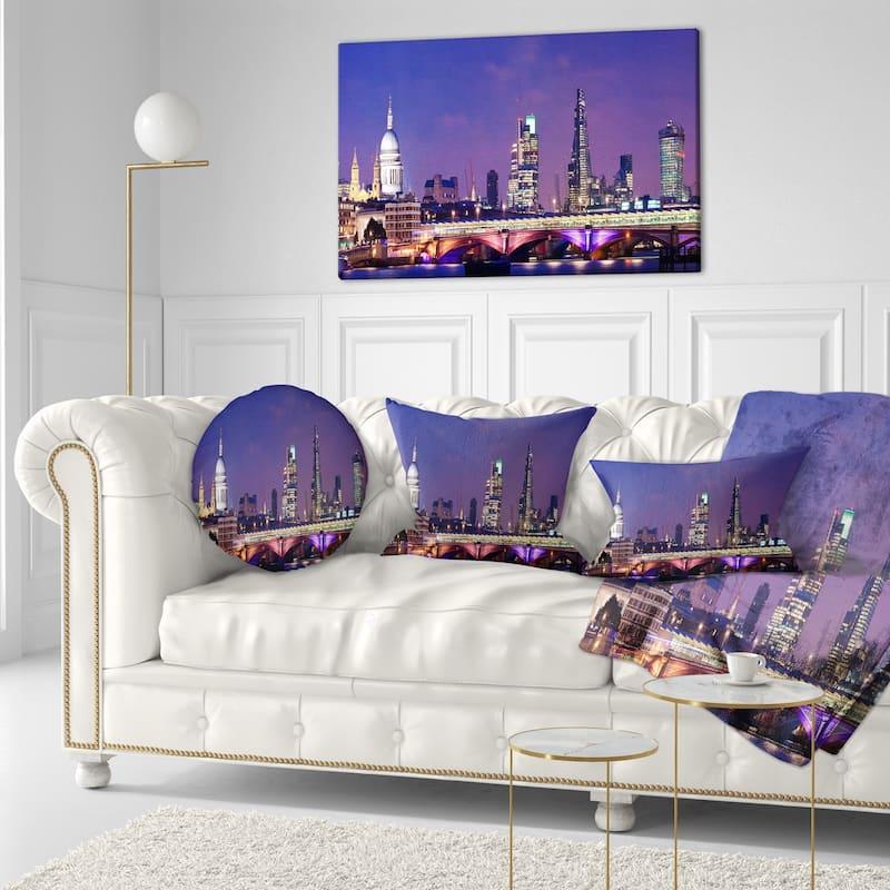 Designart 'London Night Panorama' Cityscape Photo Throw Pillow