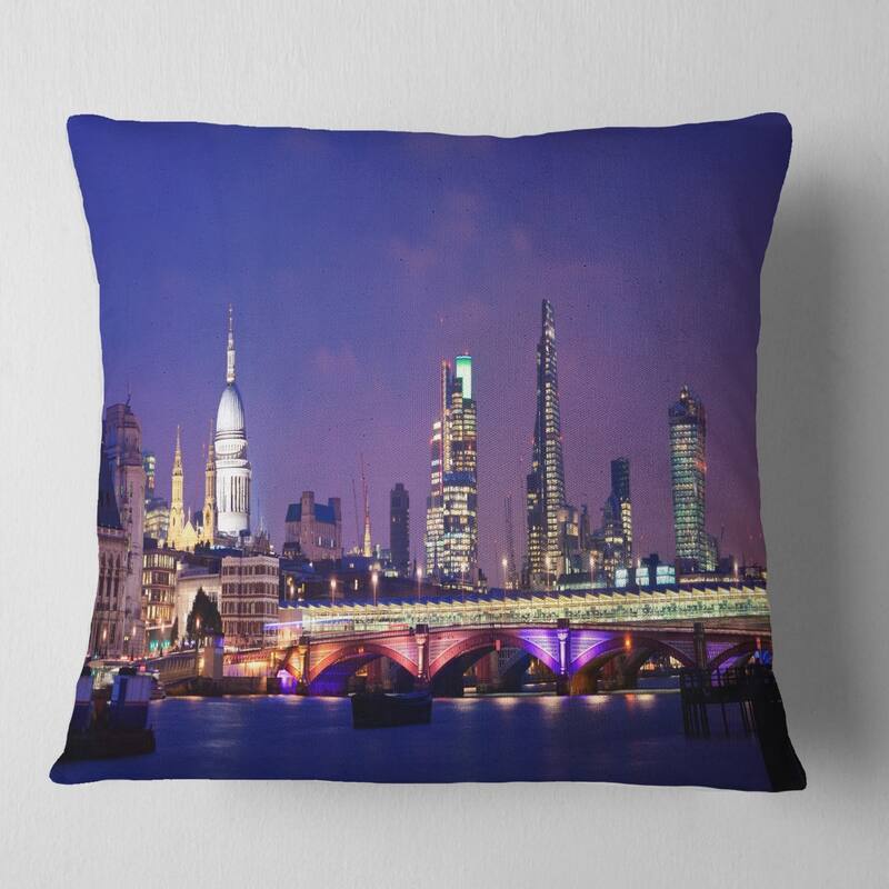Designart 'London Night Panorama' Cityscape Photo Throw Pillow