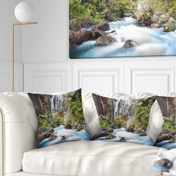Designart 'Blue Klonglan Waterfall' Photography Throw Pillow