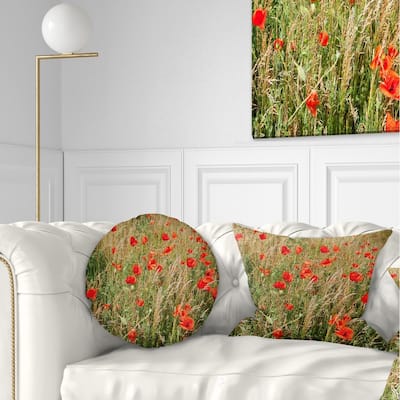 Designart 'Red Poppy Field with Full of Flowers' Flower Throw Pillow