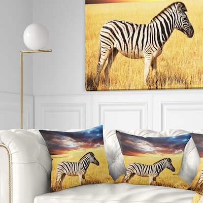 Designart 'Solitary Zebra in African Grassland' African Throw Pillow