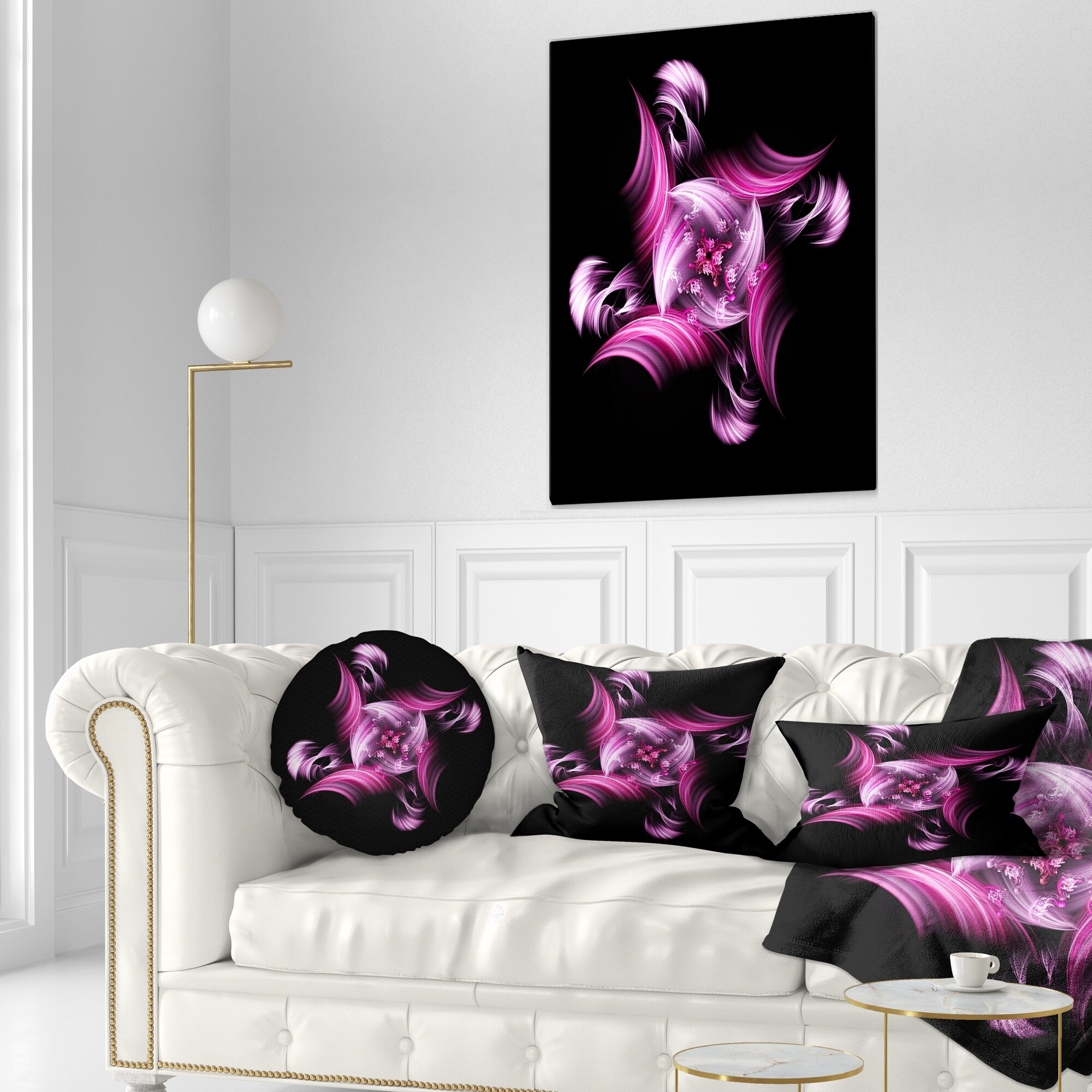 Shop Designart Rotation Of Small World Purple In Black Floral