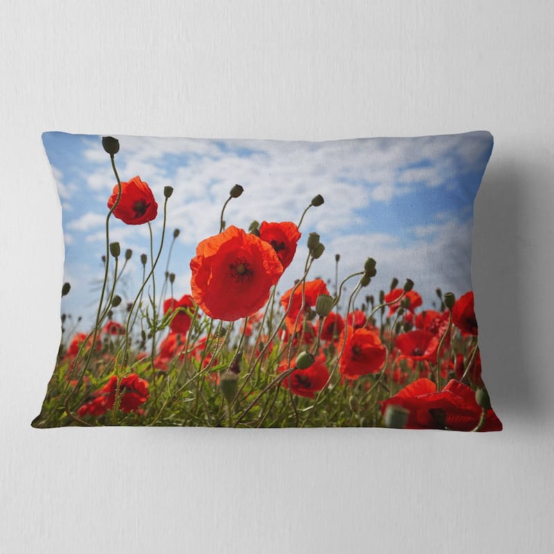Designart 'Bright Red Poppy Flowers Photo' Flower Throw Pillow