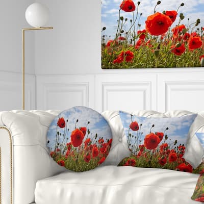 Designart 'Bright Red Poppy Flowers Photo' Flower Throw Pillow