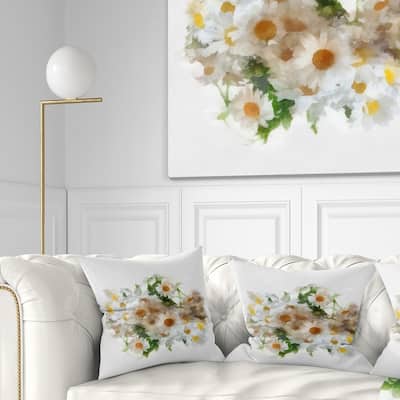 Designart 'Bunch of White Chamomiles Watercolor' Flower Throw Pillow