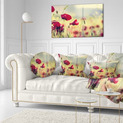 Designart 'Poppy Flowers on Green Background' Floral Throw Pillow