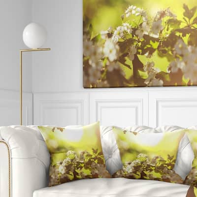 Designart 'Blossom Cherry on Green Background' Floral Throw Pillow